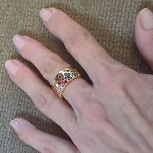 Gold Multi-Color Rainbow Pride Gemstone Ring Size 6